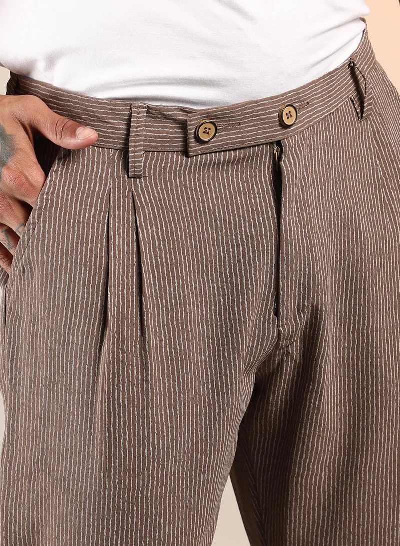 Campus Sutra  Lightweight - Striped Tailored Trousers for Men | Best Price UAE