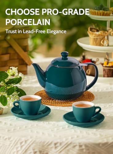 Sweese Teapots for Tea 27 oz Porcelain Tea pot with Removable Stainless Steel Infuser Tea Pots for Loose Tea Dark Green - Image 3