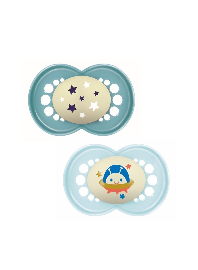 MAM Original Night Glow-in-the-Dark Silicone Pacifiers, 16+ Months, Boy , Pack of 2 - Image 1
