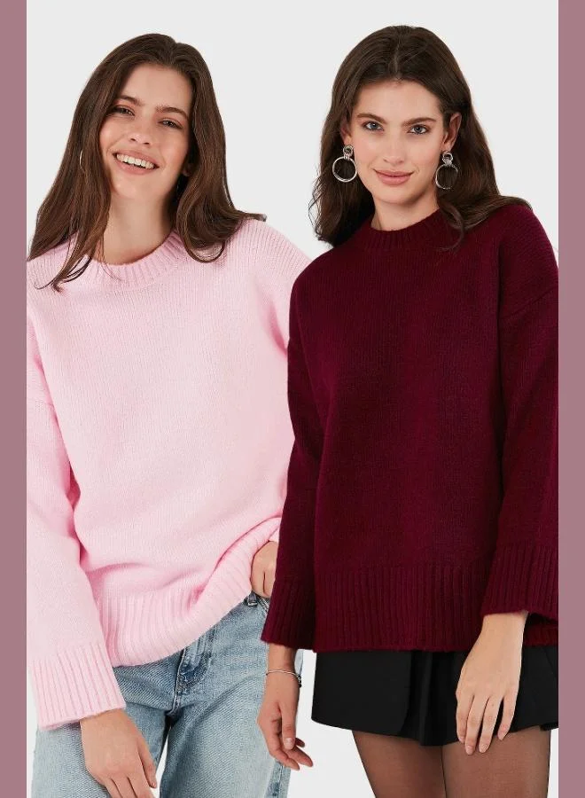 Lela Lela Regular Fit Crew Neck Basic 2-Pack Knitwear Sweater Women's SWEATER 4616213S2