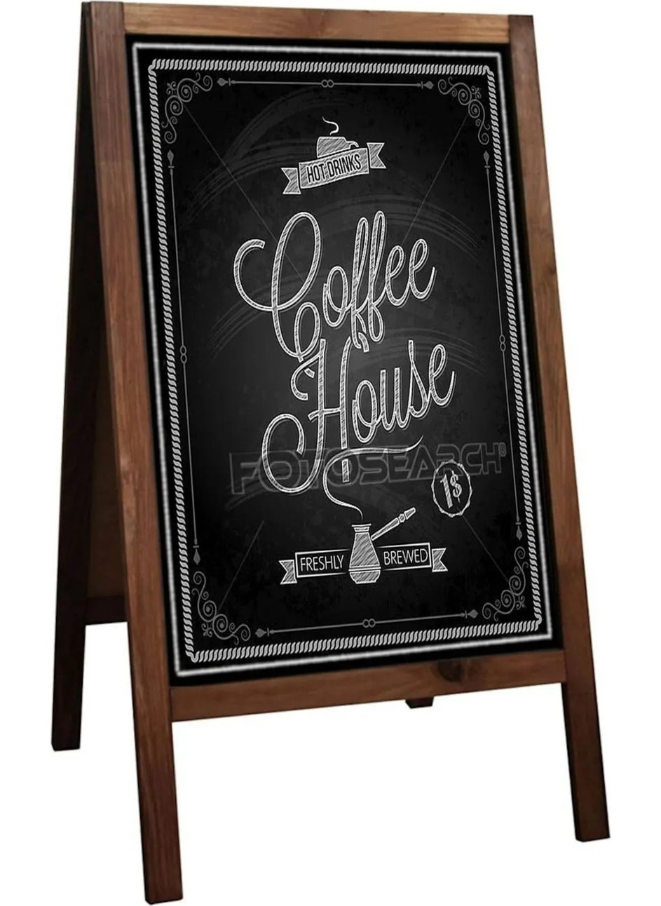 Menu Board, Standing Writing Board, Double Sided Chalkboard Wooden Large Size 105X55 cm Presentation Writing Board