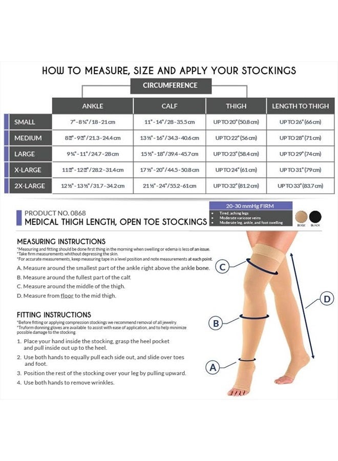 Truform 20-30 mmHg Compression Stockings for Men and Women, Thigh High Length, Dot-Top, Open Toe, Beige, Large  - Image 2