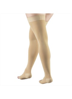 Truform 20-30 mmHg Compression Stockings for Men and Women, Thigh High Length, Dot-Top, Open Toe, Beige, Large  - Image 5