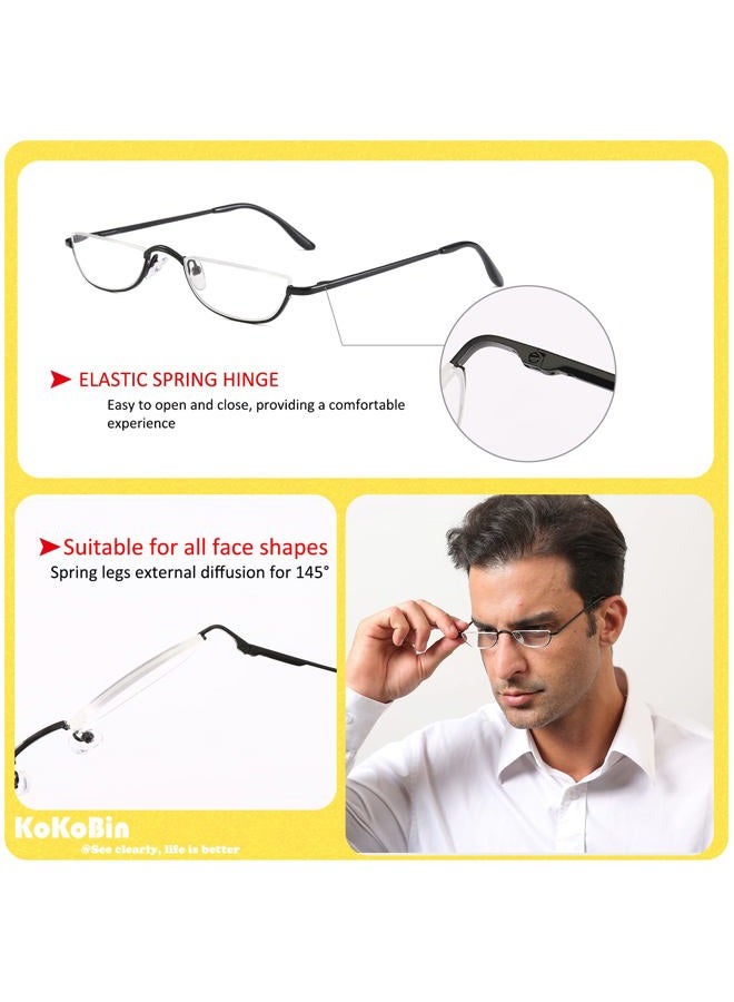 KoKoBin Half Reading Glasses - 4 Pairs Half Rim Metal Frame Glasses Spring Hinge Readers for Men and Women, Black 2.25  - Image 3