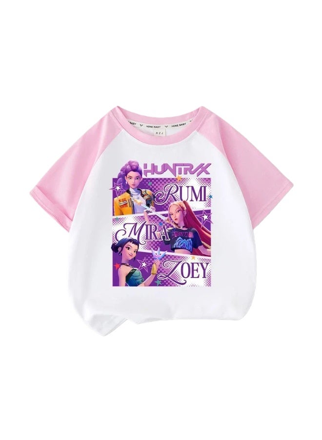 عام كبوب شيطان الصيادين الفتيات قصيرة الأكمام تي شيرت الصيف الفتيات بلايز ملابس الأطفال القطن تي شيرت هدايا للعائلة والأصدقاء - Image 1