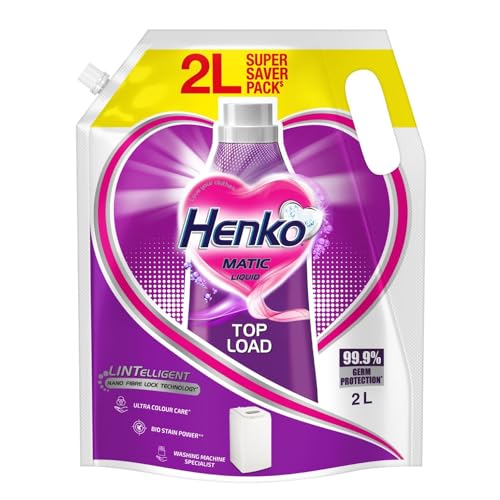 Henko Matic Top Load Liquid Detergent - 2L Refill Pouch with Nano Fiber Lock Technology, 99.9% Germ Protection, Bio Stain Power & Ultra Color Care which maintains the Newness, Color & Shine - Image 1