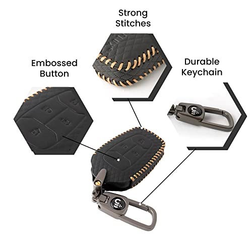 SHOPOFLUX Key Cover Compatible with Tata Nexon | Harrier | Safari | Altroz | Tigor | EV | Punch | Tiago EV Electric 4 Button Smart Key (Leather Black) - Image 5