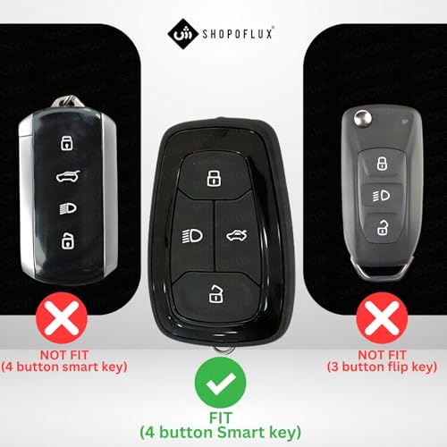 SHOPOFLUX Key Cover Compatible with Tata Nexon | Harrier | Safari | Altroz | Tigor | EV | Punch | Tiago EV Electric 4 Button Smart Key (Leather Black) - Image 2
