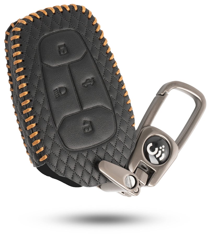 SHOPOFLUX Key Cover Compatible with Tata Nexon | Harrier | Safari | Altroz | Tigor | EV | Punch | Tiago EV Electric 4 Button Smart Key (Leather Black) - Image 1