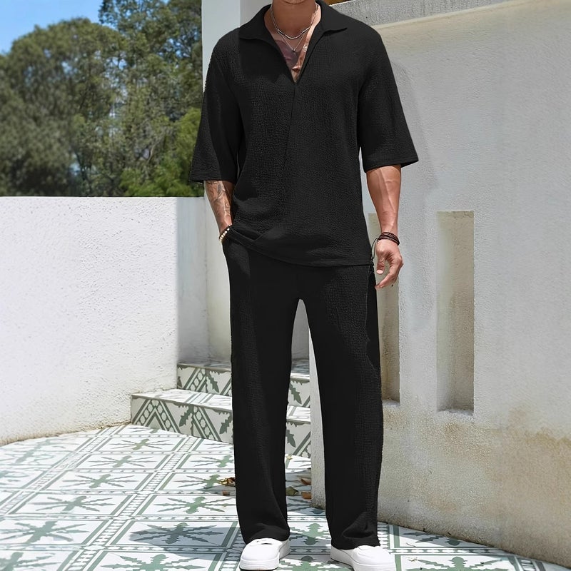 Men's Casual Shirt and Long Pants Two-Piece Set Spring Commuter Outfit - Image 4