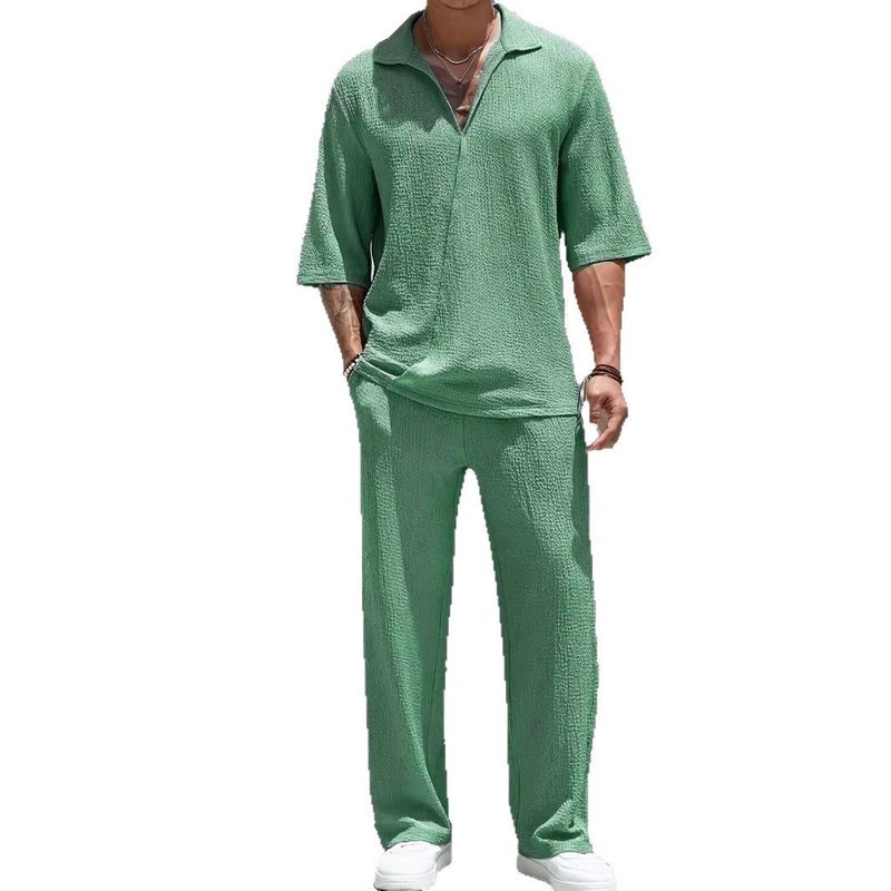 Men's Casual Shirt and Long Pants Two-Piece Set Spring Commuter Outfit - Image 5