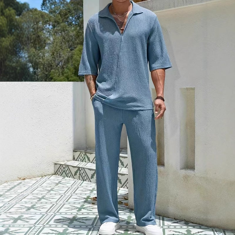 Men's Casual Shirt and Long Pants Two-Piece Set Spring Commuter Outfit - Image 3