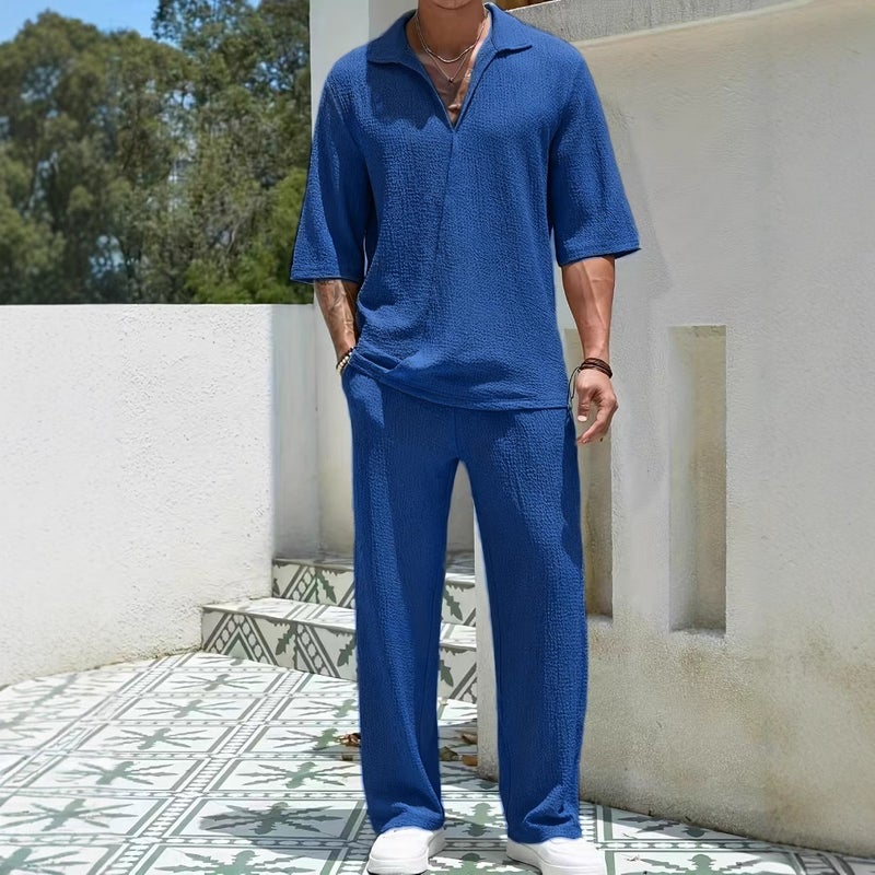 Men's Casual Shirt and Long Pants Two-Piece Set Spring Commuter Outfit - Image 1
