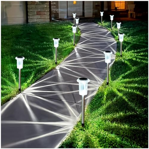Gorrzai 15 Pack Solar Pathway Lights Solar Lights Outdoor, Led Waterproof Yard Walkway Lighting Stainless Steel Garden Stake for Outside, Path, Landscape, Driveway, Backyard (Cold White) - Image 1