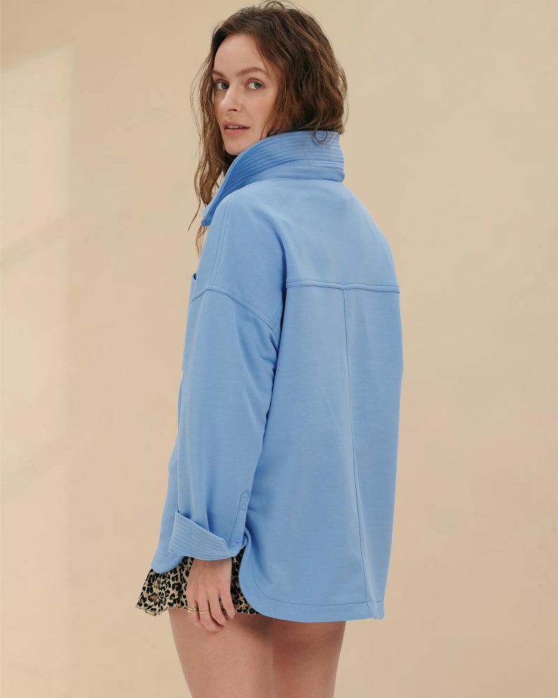 Locachy Women's Casual Oversized Polo Neck Sweatshirt Lapel Long Sleeve Button Pullover Tops Fashion Outfits Clothes Blue M - Image 2