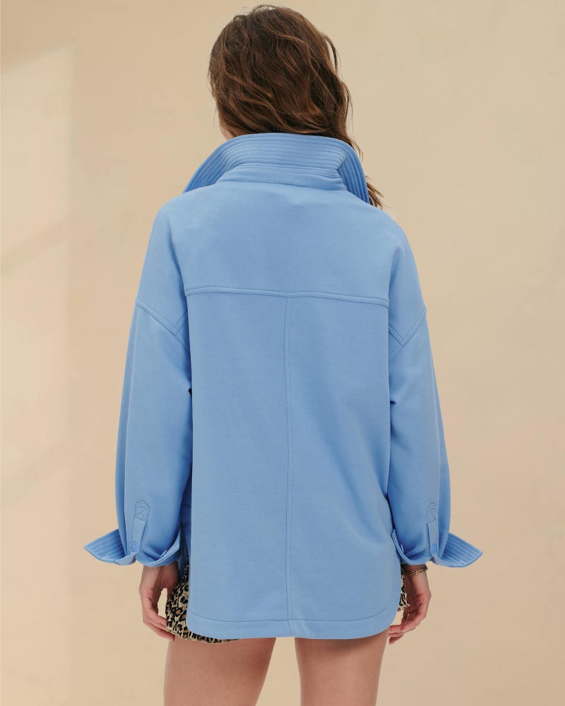 Locachy Women's Casual Oversized Polo Neck Sweatshirt Lapel Long Sleeve Button Pullover Tops Fashion Outfits Clothes Blue M - Image 3