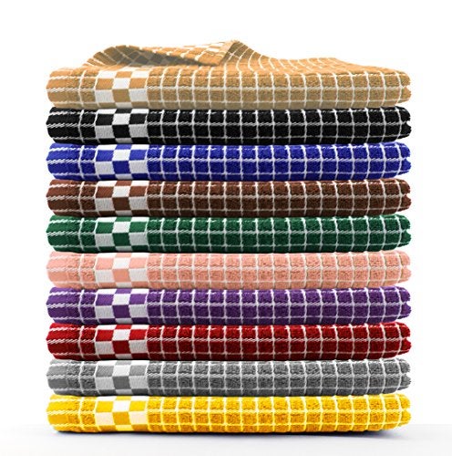 Fecido Classic Dark Kitchen Dish Towels with Hanging Loop - Heavy Duty Absorbent Dish Clothes - European Made 100% Cotton Tea Towels - 10 Pack, Multi Color - Image 2