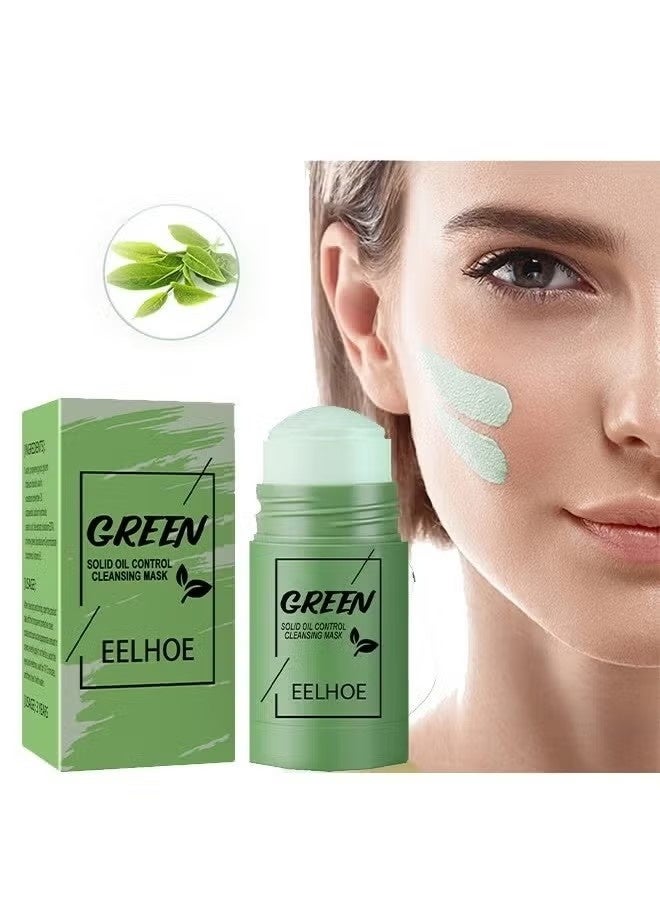 EELHOE Solid Oil Control Cleansing Mask-Green Tea Mask Stick, Blackhead Remover Face Mask Clay Mask Purifying Oil Control Clean Solid Mask Moisturizing Acne Deep Pore Cleansing - Image 1