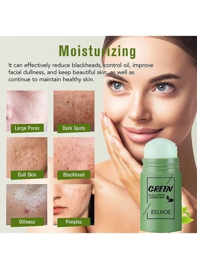 EELHOE Solid Oil Control Cleansing Mask-Green Tea Mask Stick, Blackhead Remover Face Mask Clay Mask Purifying Oil Control Clean Solid Mask Moisturizing Acne Deep Pore Cleansing - Image 4