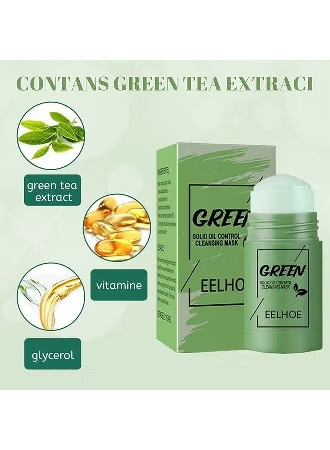 EELHOE Solid Oil Control Cleansing Mask-Green Tea Mask Stick, Blackhead Remover Face Mask Clay Mask Purifying Oil Control Clean Solid Mask Moisturizing Acne Deep Pore Cleansing - Image 5
