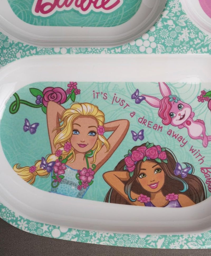 Superware Melamine Kids Partition Plate Barbie Butterfly Design Set of Two with Spoon Unbreakable Dinnerware for Children Home Kitchen - Image 2