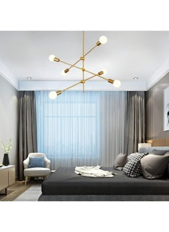 HUA QIANG WANG Modern Sputnik Chandelier 6-Light Gold Ceiling Lighting Mid-Century Pendant Light Fixture for Kitchen Island Dining Room Living Room Bedroom  - Image 5