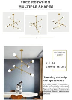 HUA QIANG WANG Modern Sputnik Chandelier 6-Light Gold Ceiling Lighting Mid-Century Pendant Light Fixture for Kitchen Island Dining Room Living Room Bedroom  - Image 3
