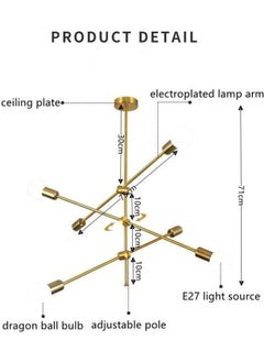 HUA QIANG WANG Modern Sputnik Chandelier 6-Light Gold Ceiling Lighting Mid-Century Pendant Light Fixture for Kitchen Island Dining Room Living Room Bedroom  - Image 2