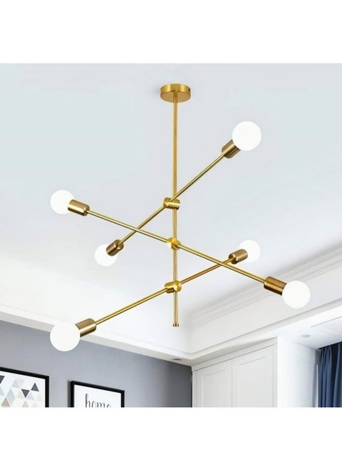 Modern Sputnik Chandelier 6-Light Gold Ceiling Lighting Mid-Century Pendant Light Fixture for Kitchen Island Dining Room Living Room Bedroom