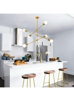 HUA QIANG WANG Modern Sputnik Chandelier 6-Light Gold Ceiling Lighting Mid-Century Pendant Light Fixture for Kitchen Island Dining Room Living Room Bedroom  - Image 4