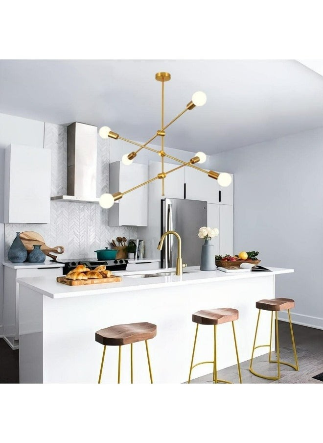 HUA QIANG WANG - Modern Sputnik Chandelier 6-Light Gold Ceiling Lighting Mid-Century Pendant Light Fixture for Kitchen Island Dining Room Living Room Bedroom - Image 1