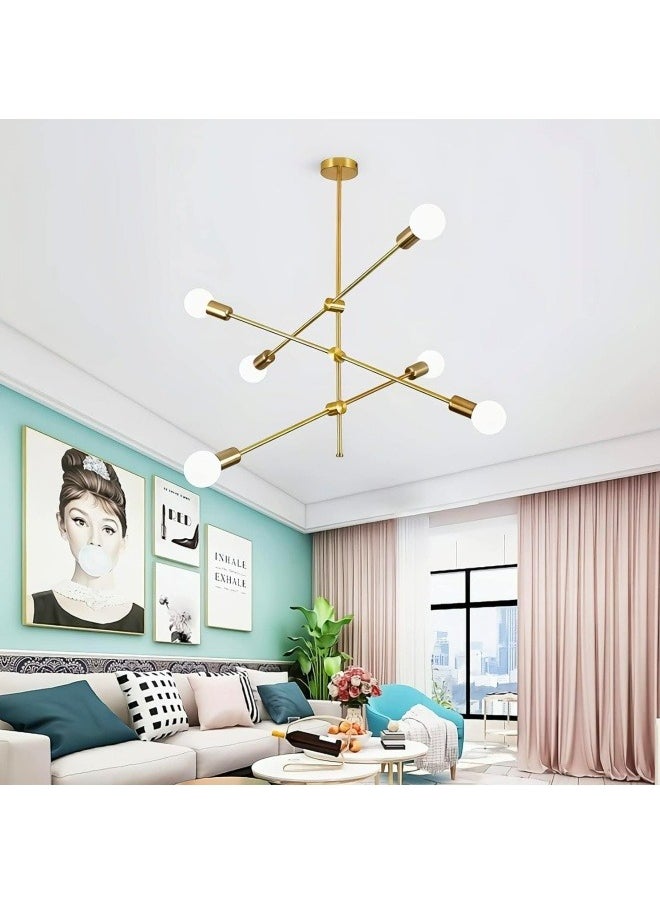 HUA QIANG WANG - Modern Sputnik Chandelier 6-Light Gold Ceiling Lighting Mid-Century Pendant Light Fixture for Kitchen Island Dining Room Living Room Bedroom - Image 1