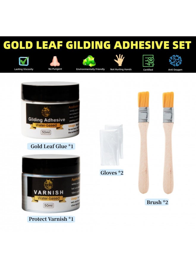 KIRIN - Gilding Adhesive, 100ml Epoxy Resin Gold Leaf Adhesive for Professional Craft Use, Water Based Varnish for Protect The Surface of Gold Foil from Oxidating (Brush + Gloves as Gifts) - Image 1