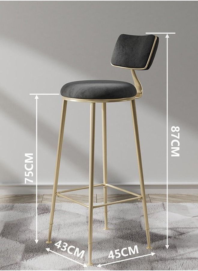 CityRiya-Long Bar Stool Chair Stool High Bar Chair with Metal Frame Heavy Duty Barstools with Back Flannel Cushion Counter Height Chairs  - Image 3