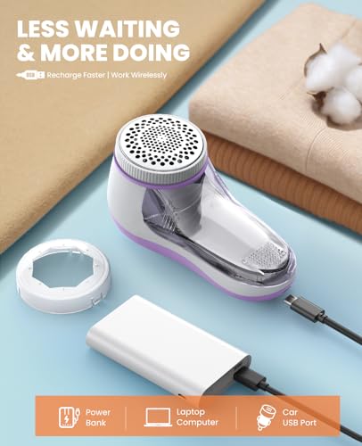 POPCHOSE Fabric Shaver, Lint Remover for Clothes, Electric Lint Shaver with 6-Leaf Blades, Sweater Shavers to Remove Pilling for Clothing, Couch, Furniture, Fuzz, Lint Ball, Bobbles, Violet Purple - Image 4