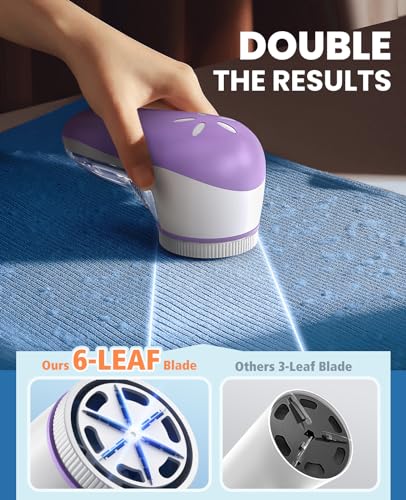 POPCHOSE Fabric Shaver, Lint Remover for Clothes, Electric Lint Shaver with 6-Leaf Blades, Sweater Shavers to Remove Pilling for Clothing, Couch, Furniture, Fuzz, Lint Ball, Bobbles, Violet Purple - Image 2