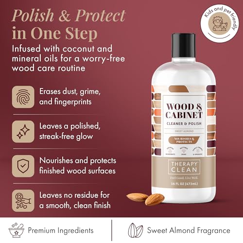 Therapy Wood Polish Bundle with Microfiber 16 oz. - Wood Furniture Polish, Best Furniture Cleaner - Almond Scent - Cleaner, Cabinet and Table Restorer, Natural Conditioner - Image 3