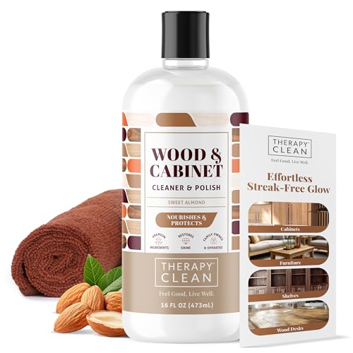 Therapy Wood Polish Bundle with Microfiber 16 oz. - Wood Furniture Polish, Best Furniture Cleaner - Almond Scent - Cleaner, Cabinet and Table Restorer, Natural Conditioner - Image 1