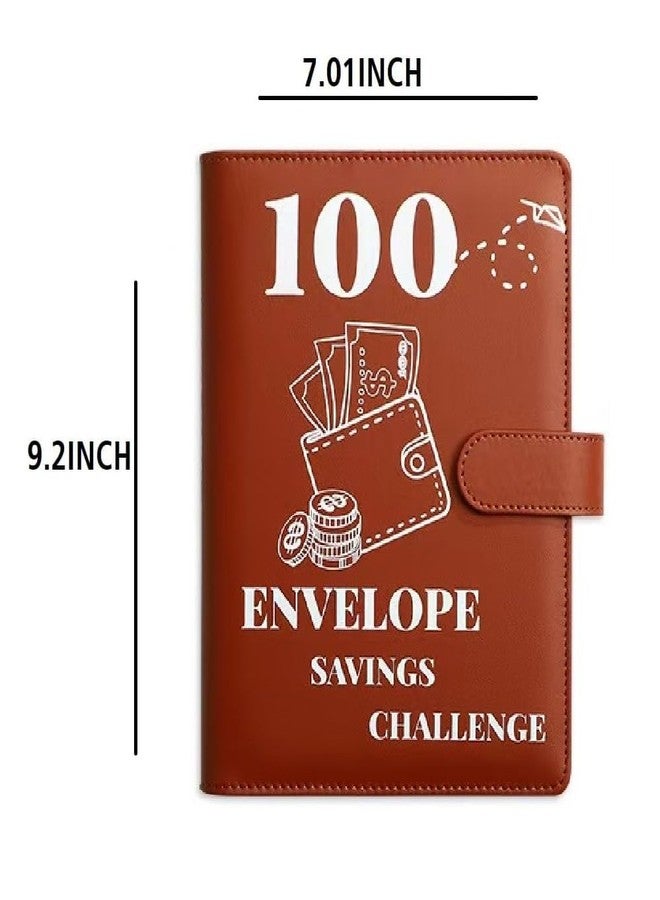 FABULWAY 100 Envelopes Challenge Binder,100 Envelopes Money Saving Challenge,Easy and Funny Way to Save $5,050 Budget Planner, Money Saving Challenge Budget Binder with Cash Envelopes. (Brown) - Image 2