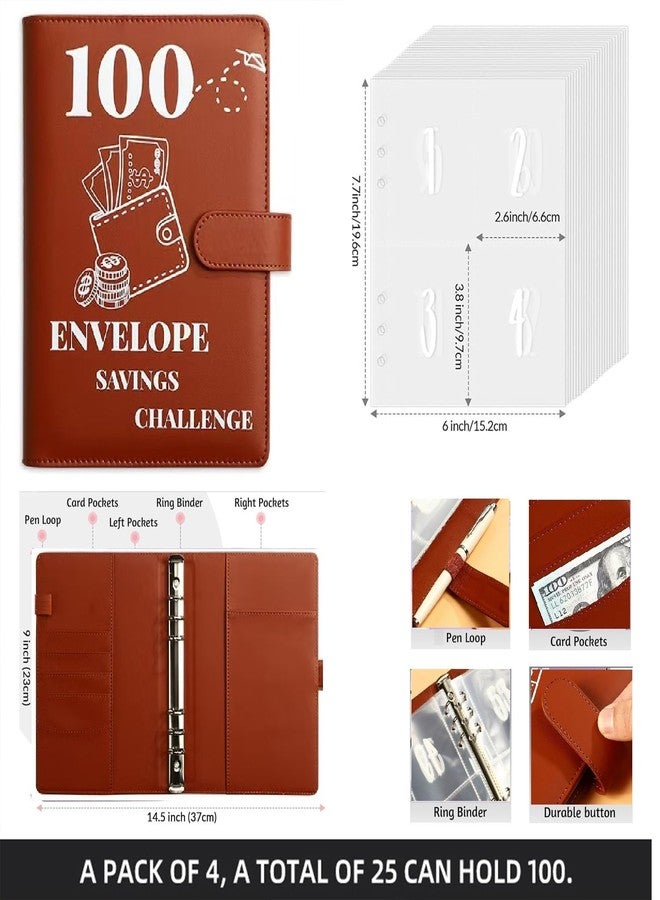 FABULWAY 100 Envelopes Challenge Binder,100 Envelopes Money Saving Challenge,Easy and Funny Way to Save $5,050 Budget Planner, Money Saving Challenge Budget Binder with Cash Envelopes. (Brown) - Image 3