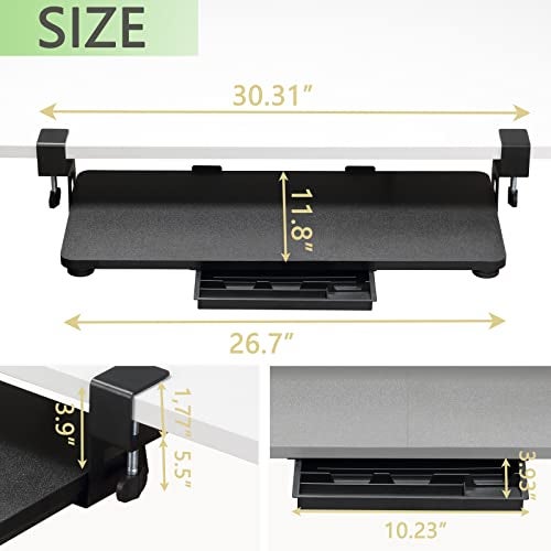 ETHU Keyboard Tray Under Desk, 26.77" X 11.81" Large Size Keyboard Tray with C Clamp-on Mount Easy to Install, Computer Keyboard Stand, Ergonomic Keyboard Tray for Home and Office (Black) - Image 5