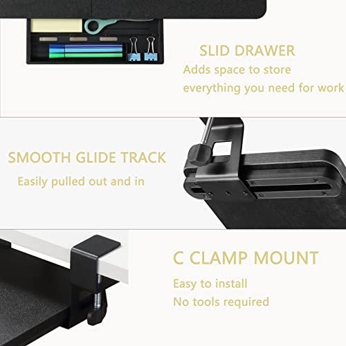 ETHU Keyboard Tray Under Desk, 26.77" X 11.81" Large Size Keyboard Tray with C Clamp-on Mount Easy to Install, Computer Keyboard Stand, Ergonomic Keyboard Tray for Home and Office (Black) - Image 3