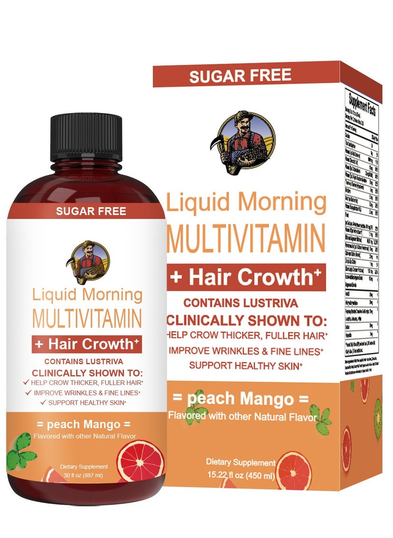 Sugar Free - Liquid Multivitamin Lustriva® Hair Growth for Women| Biotin 10000mcg | Vitamin D, B |Clinically Tested for Thicker Hair, Wrinkles, Fine Lines, Skin Care| Ages 18 | 15.22 Fl Oz - Image 1
