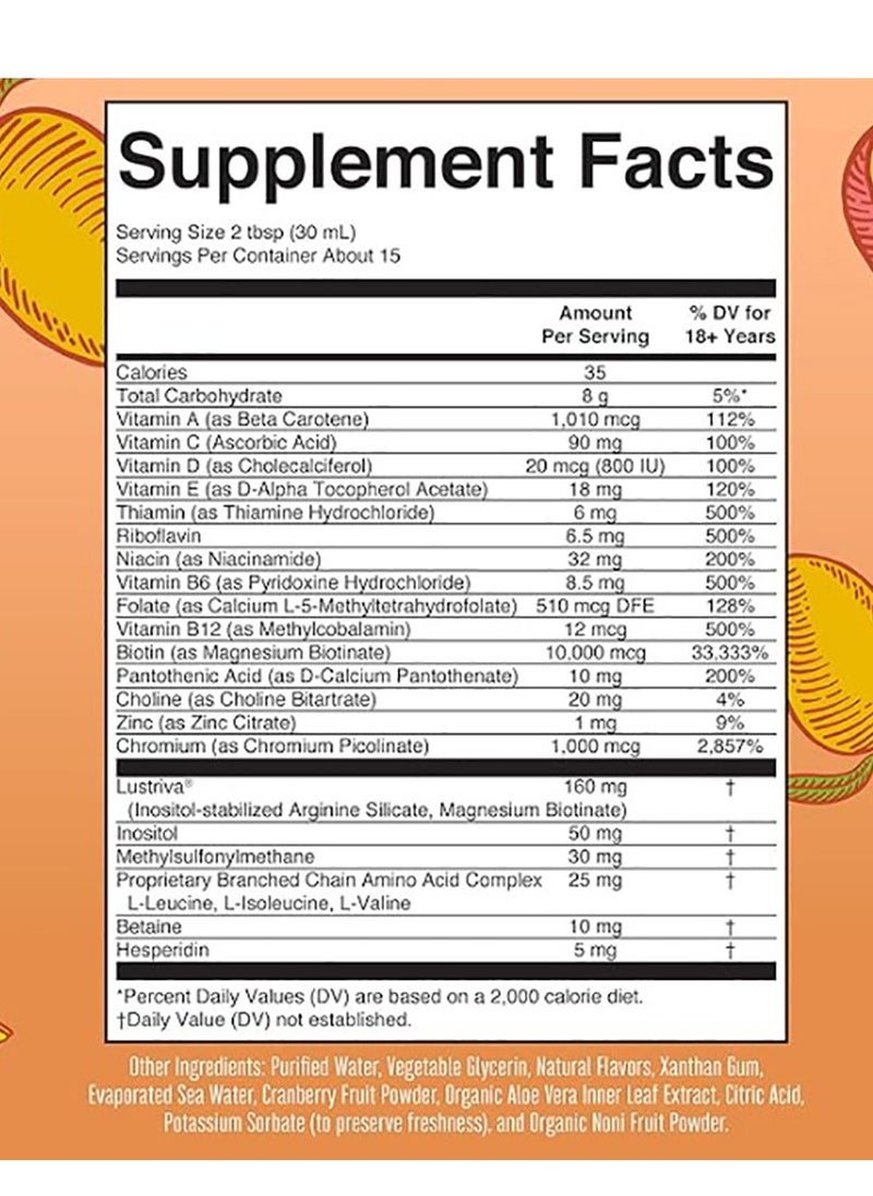 Sugar Free - Liquid Multivitamin Lustriva® Hair Growth for Women| Biotin 10000mcg | Vitamin D, B |Clinically Tested for Thicker Hair, Wrinkles, Fine Lines, Skin Care| Ages 18 | 15.22 Fl Oz - Image 1