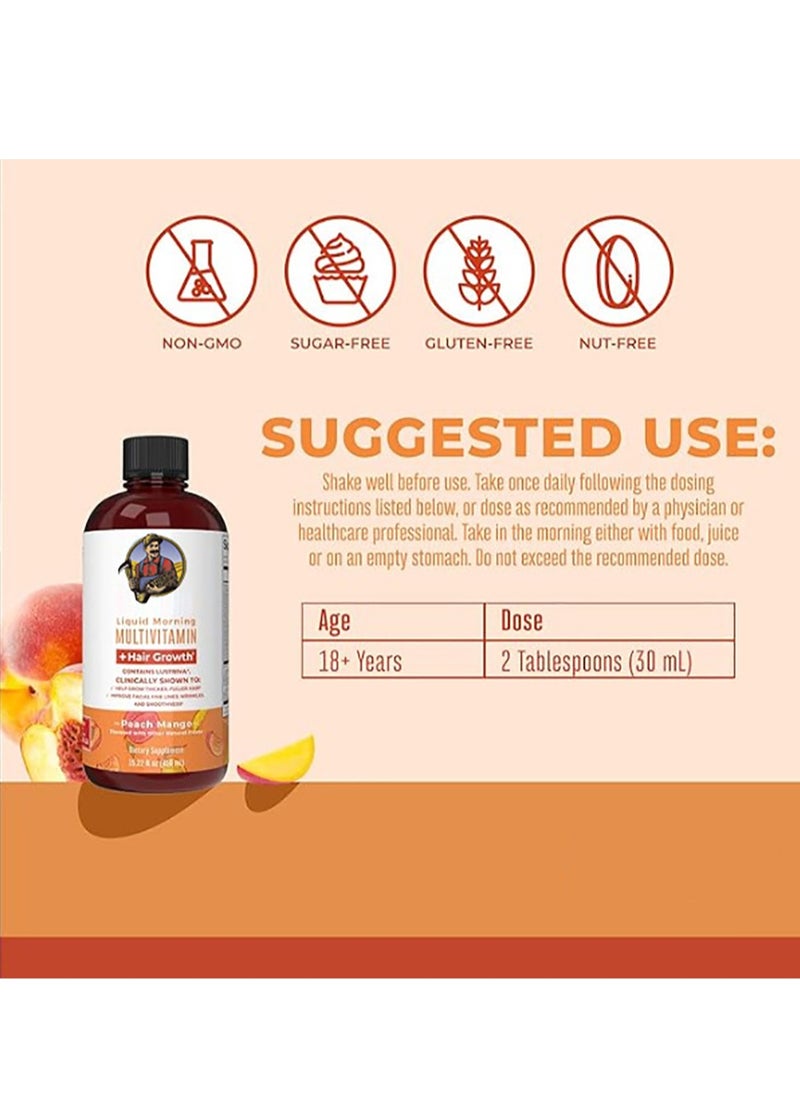 Sugar Free - Liquid Multivitamin Lustriva® Hair Growth for Women| Biotin 10000mcg | Vitamin D, B |Clinically Tested for Thicker Hair, Wrinkles, Fine Lines, Skin Care| Ages 18 | 15.22 Fl Oz - Image 1