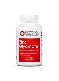 Protocol For Life Balance Protocol Zinc Glycinate 30mg - with Albion Traacs Zinc - Zinc Glycinate Supplement - Immune System Support* - Keto Friendly & Dairy Free - 120 Softgels  - Image 1