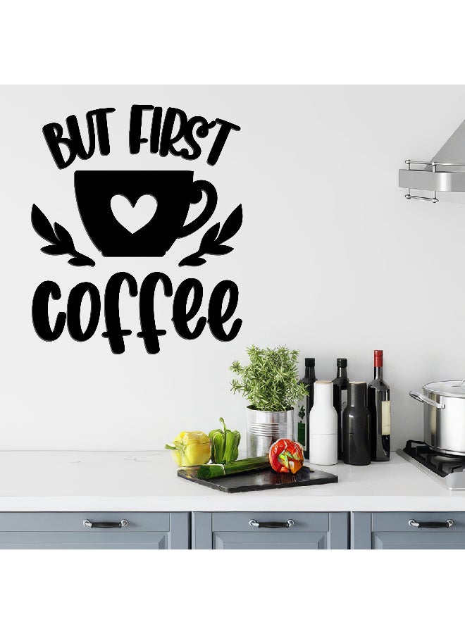 ديكور جداري خشبي عالي الجودة للمطبخ فن جداري للمطبخ بكلمة "But First Coffee" مصنوع من خشب MDF الإسباني، باللون الأسود، بسماكة 6 ملم. يتميز بتصميم ثلاثي الأبعاد عصري وأنيق، مزوّد بشريط لاصق مزدوج الوجه لسهولة التركيب. جاهز للتثبيت فورًا ويمنح مطبخك لمسة فنية راقية. - Image 4