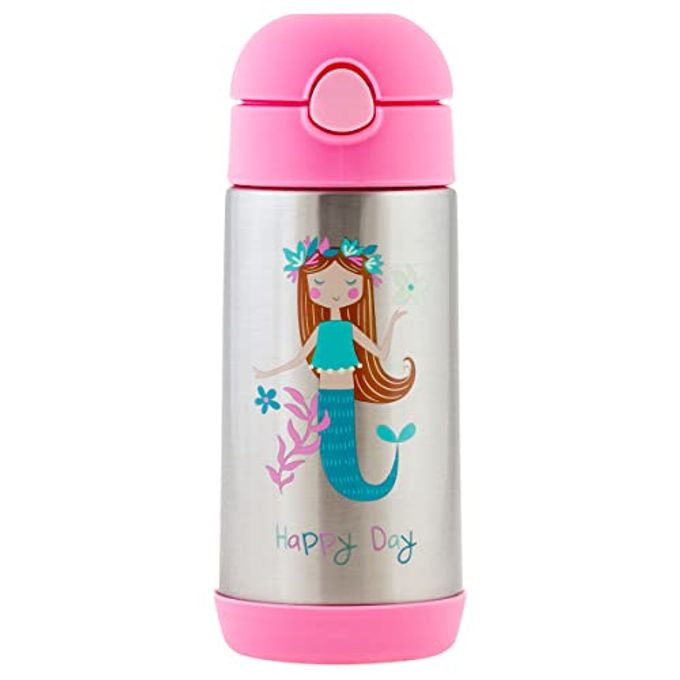 Stephen Joseph Double Wall Stainless Steel Bottles, Insulated Water Bottle for Kids Toddlers, Vacuum Insulated Bottle with Straw, BPA-Free Water Bottle â€“ 11.8 Ounces, MERMAID - Image 1