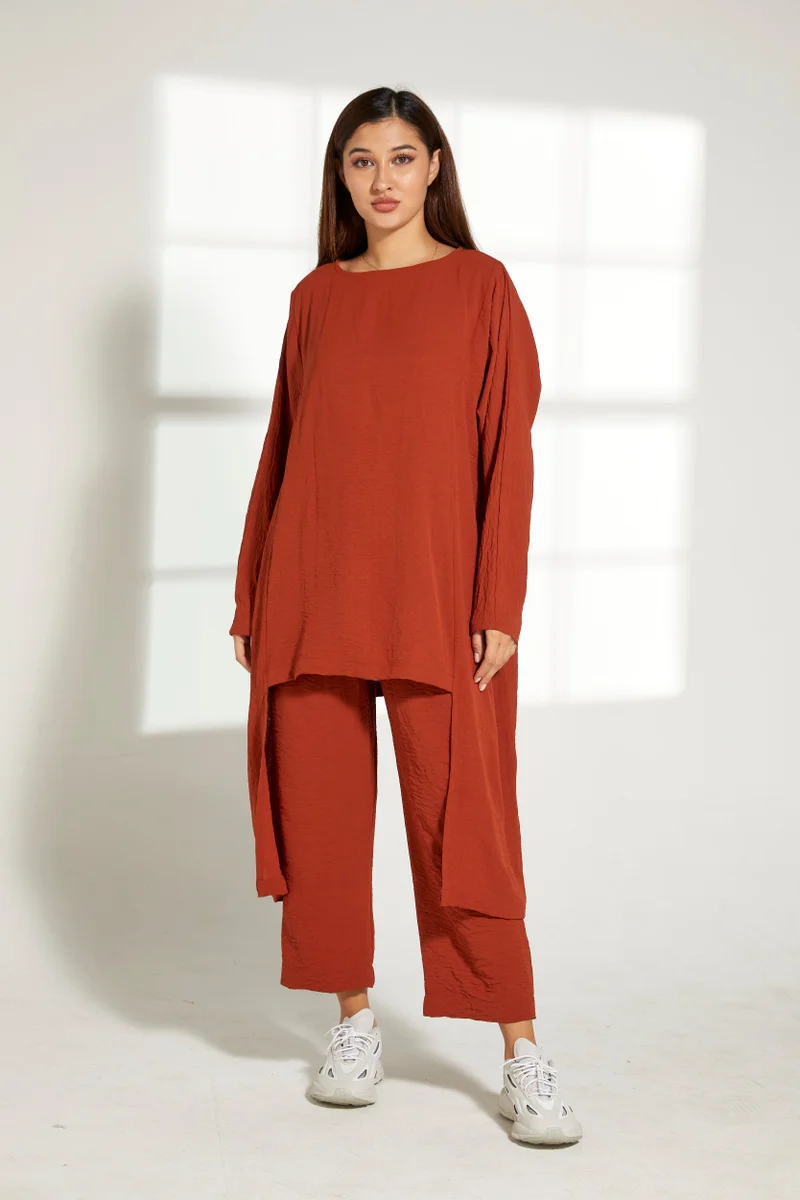 Moistreet Asymmetric Boat Neck Top & Pants Set