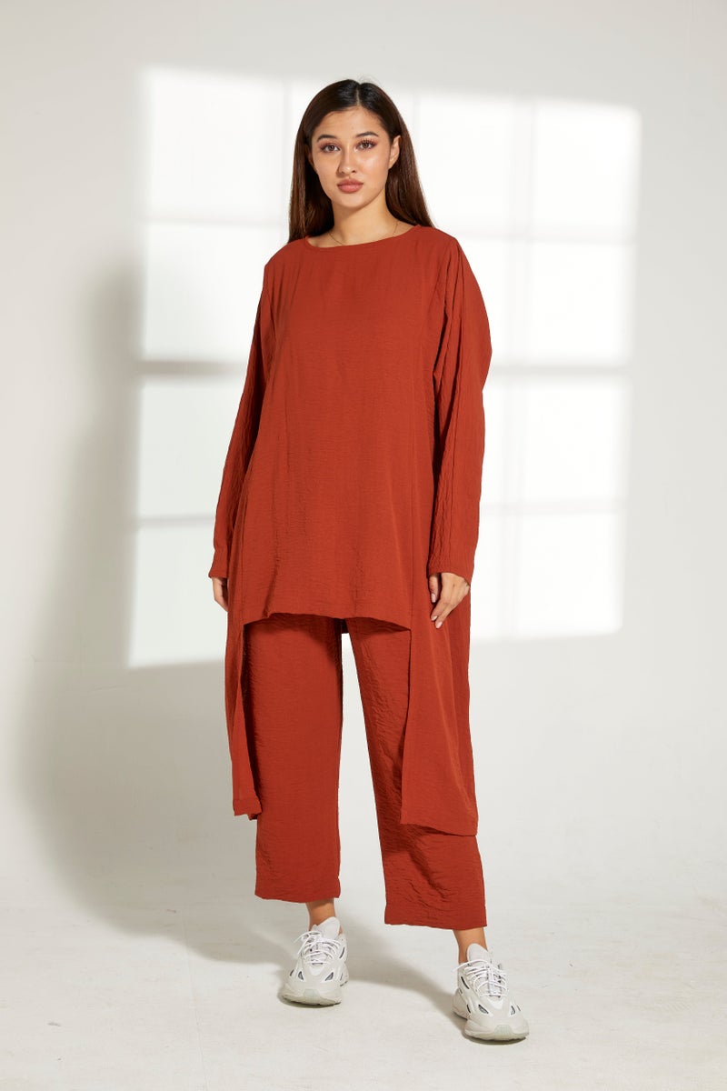Moistreet Asymmetric Boat Neck Top & Pants Set - Image 2